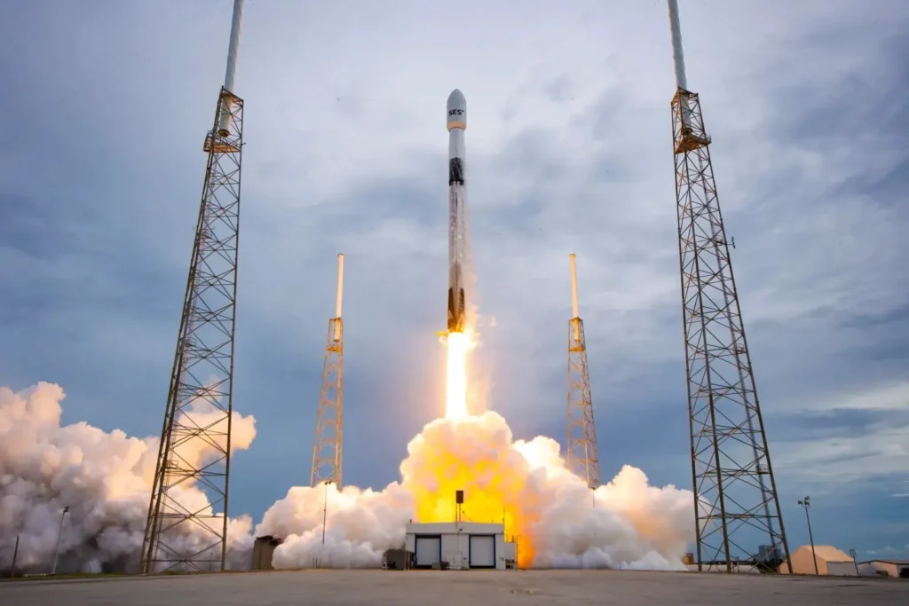 A-SpaceX-Falcon-9-rocket-launches the-SES-22-satellite-from-Cape-Canaveral-Space-Force-Station-in-Florida