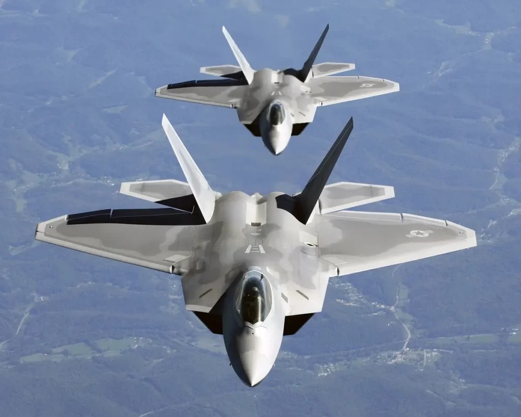 Two F-22A Raptor in column flight